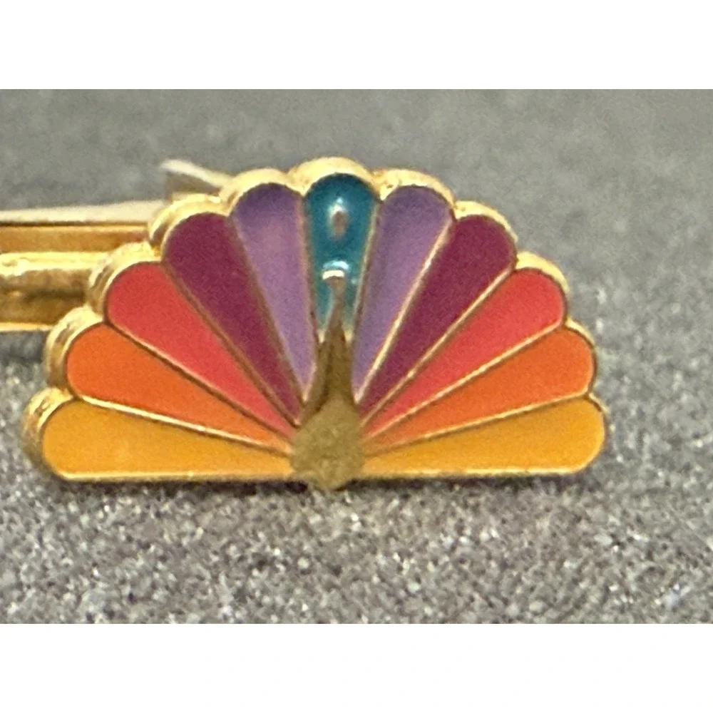 Vintage NBC Peacock Cufflinks Enamel H.L.P. Gold Tone TV Broadcast Collectible